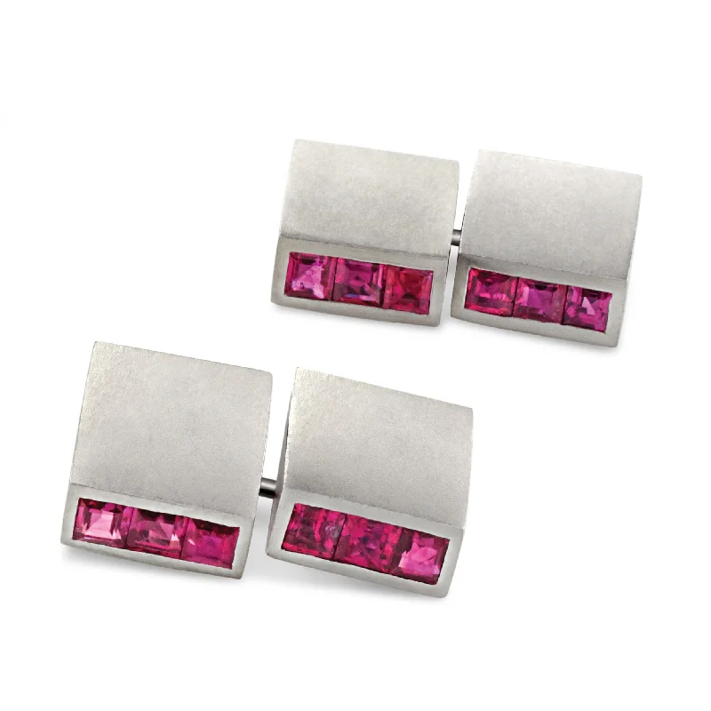 Ruby and Platinum Bar Cuff Links