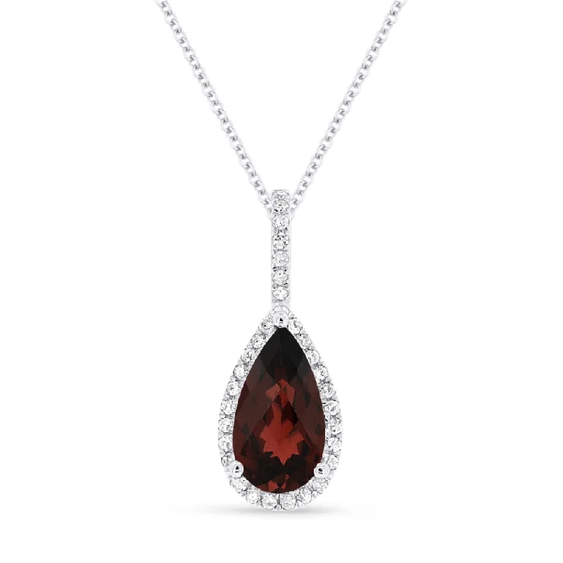 14K White Gold Garnet and Diamond Necklace