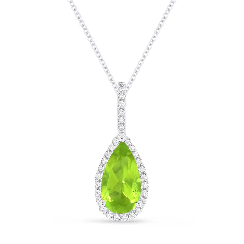 14K White Gold Peridot and Diamond Necklace