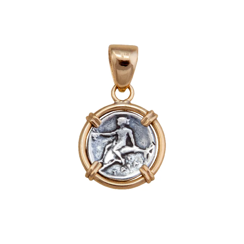 Sterling Silver and Alchemia Boy on Dolphin Replica Coin Prong Pendant