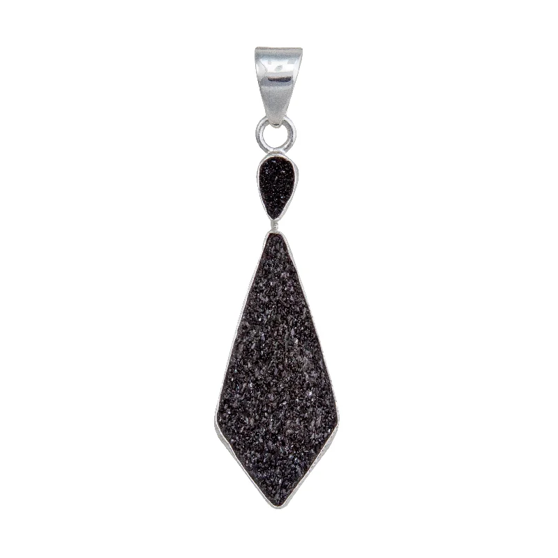 Sterling Silver Black Druzy Double Pendant