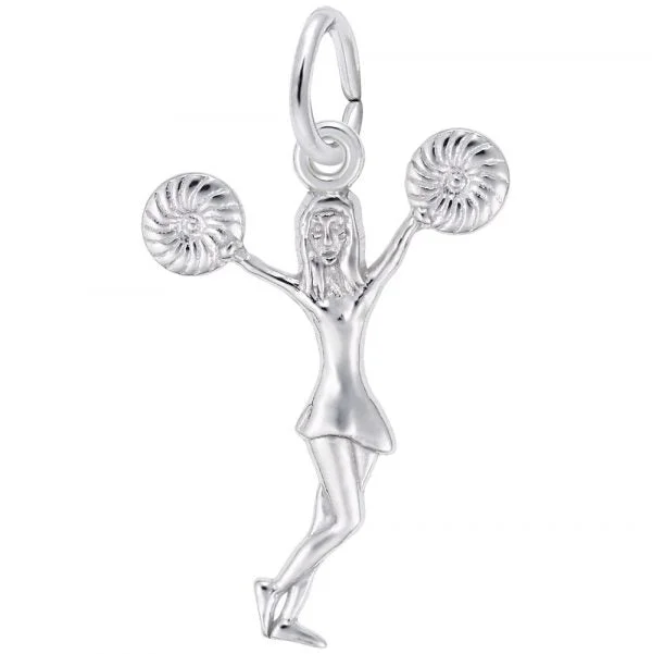 Sterling Silver Cheerleader with Pom Pom Charm