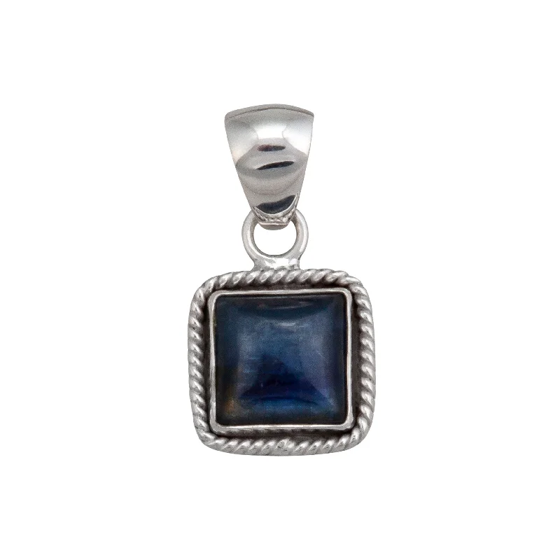 Sterling Silver Kyanite Square Pendant with Rope Detail