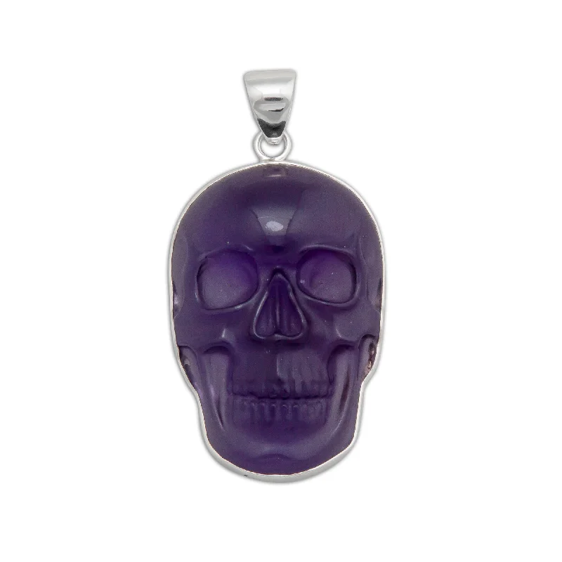 Sterling Silver Large Amethyst Skull Pendant