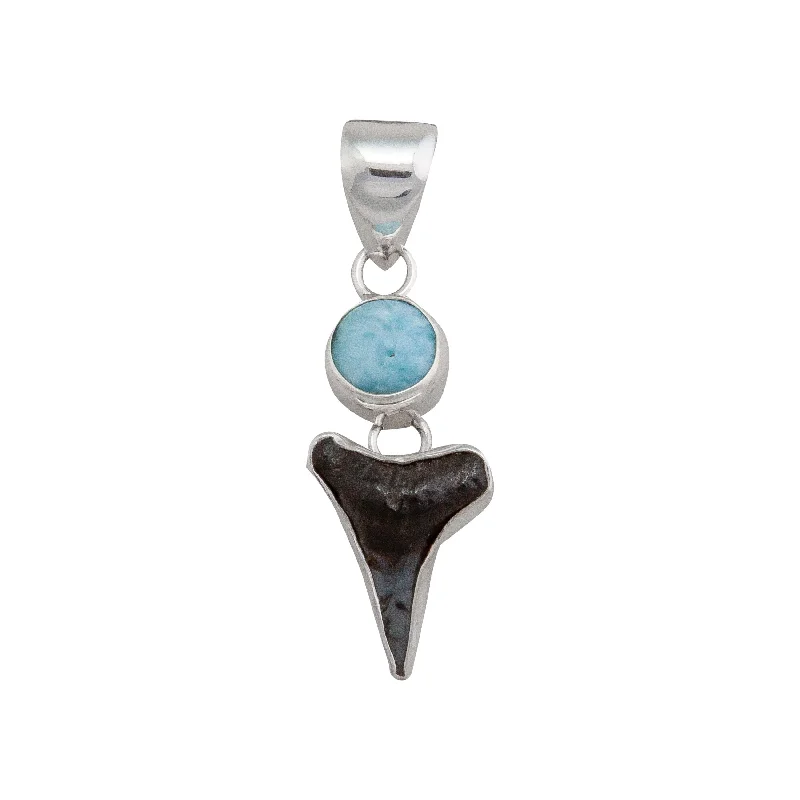 Sterling Silver Larimar and Shark Tooth Pendant