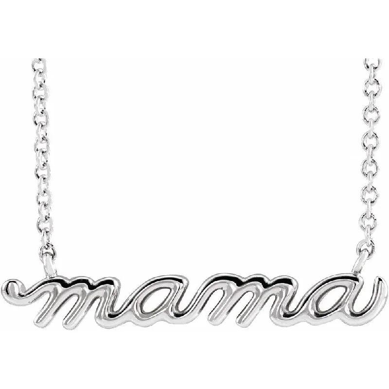 Sterling Silver Mama Script Necklace 18"