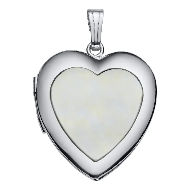 Sterling Silver Mother of Pearl Heart Locket Necklace 18"