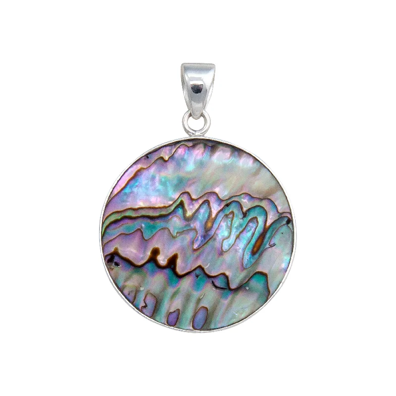 Sterling Silver Natural Abalone Round Pendant