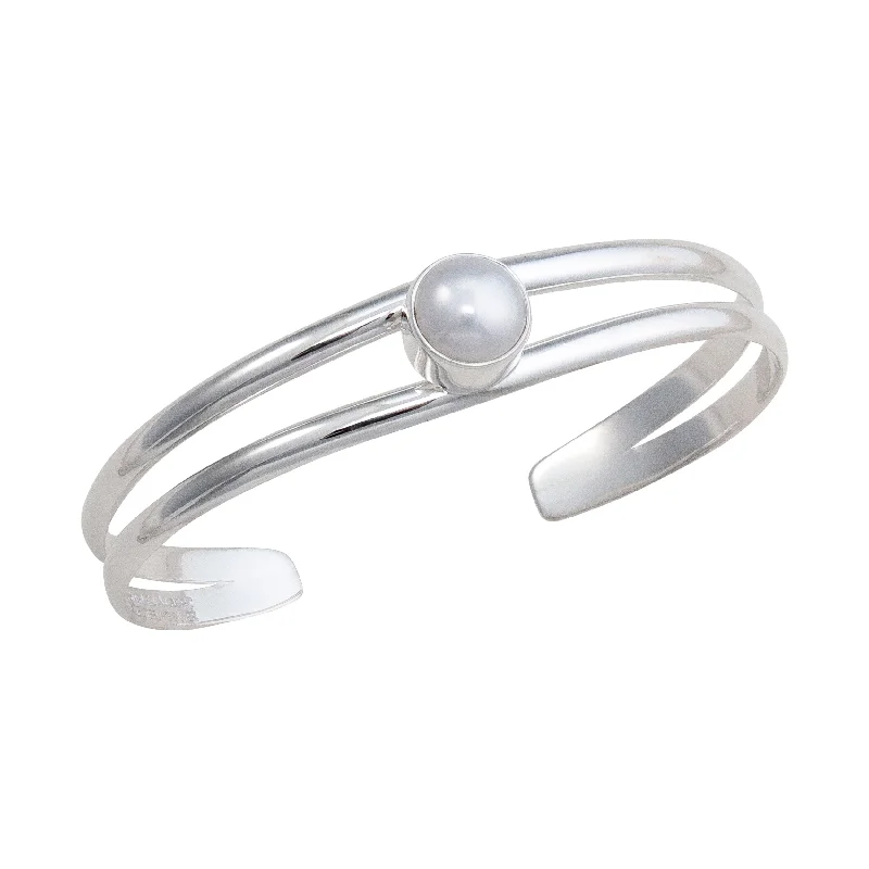 Sterling Silver Pearl Double Band Cuff