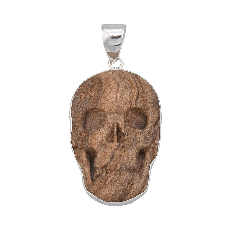 Sterling Silver Large Picture Jasper Skull Pendant