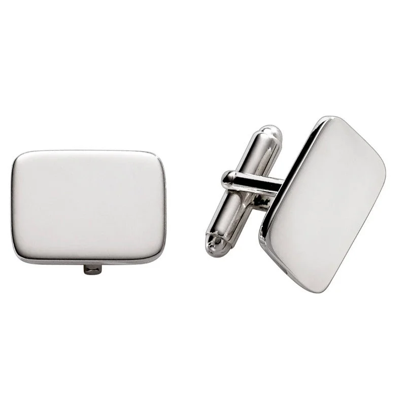 Sterling Silver Plain Rectangle Cushion Cufflinks