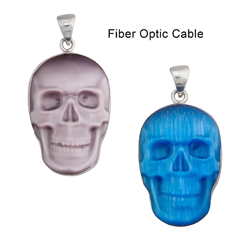 Sterling Silver Large Fiber Optic Skull Pendant