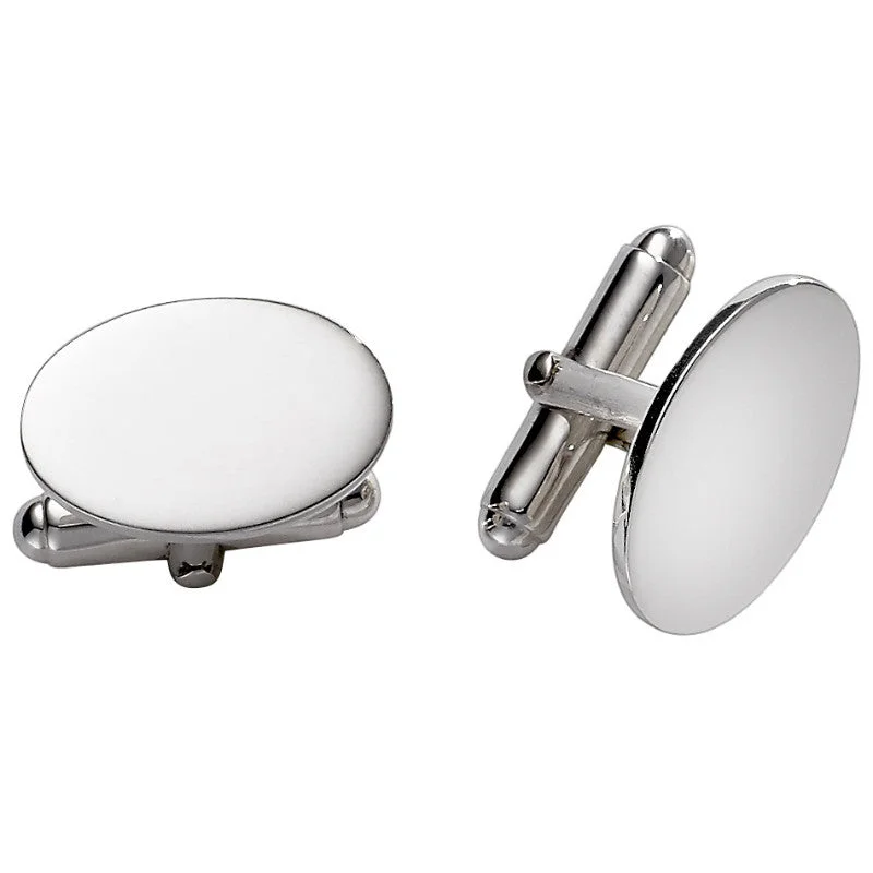 Sterling Silver Small Plain Oval Cufflinks