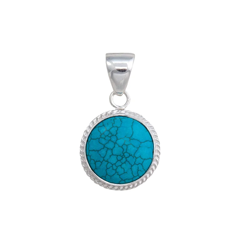 Sterling Silver Turquoise Round Rope Pendant