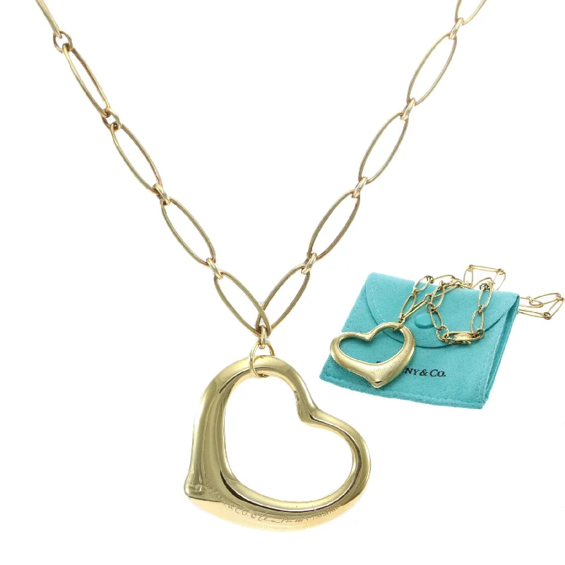 Tiffany & Co. Elsa Peretti Large Open Heart Pendant Chain Necklace 18k Gold 36mm