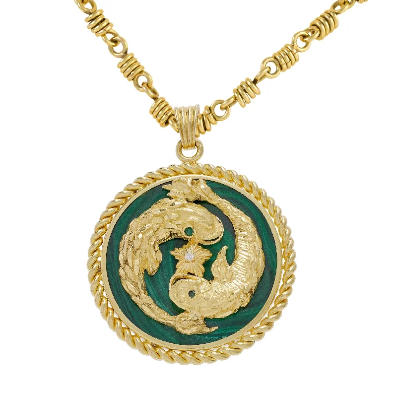 Van Cleef & Arpels Malachite and Diamond Pisces Zodiac Pendant